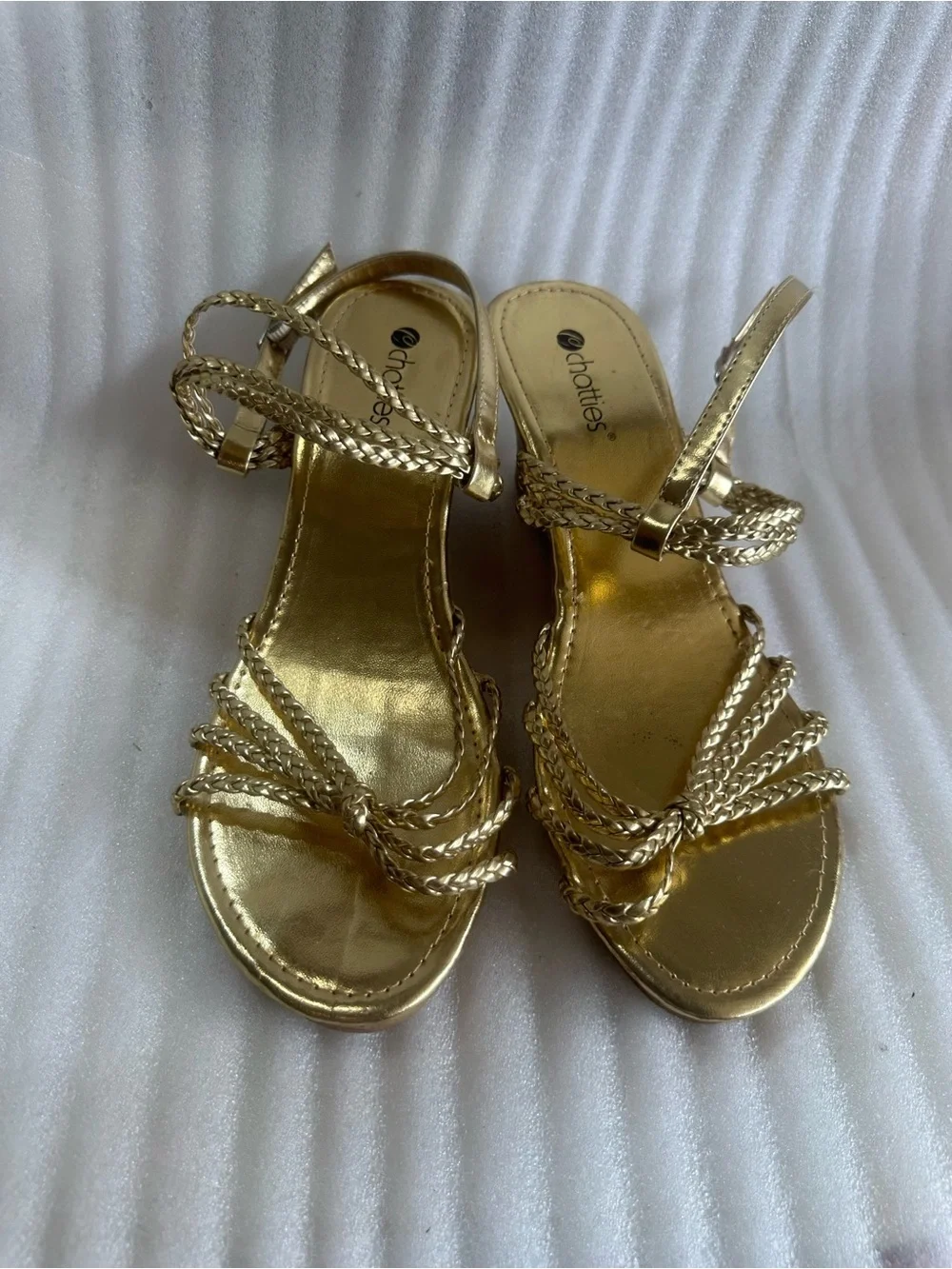 chatties Gold Braided Strap Wedge Sandals